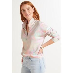 Evereve Peyton Jenson Mia Pastel Tie-Dye Women's Quarter Zip Sweatshirt XS